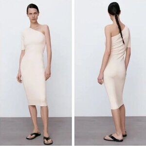 Zara Cream Asymmetric Knit Dress, NWT, S